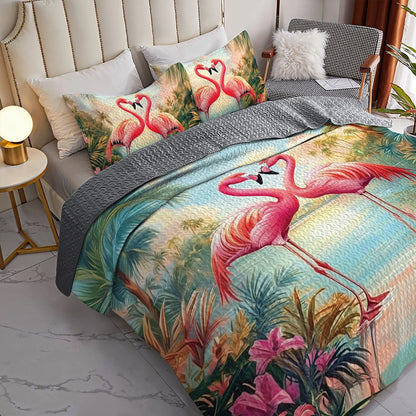 Shineful All Season Quilt 3-Piece Set - Tropical Flamingo Love