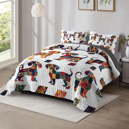 Shineful All Season Quilt 3-Piece Set Colorful Patchwork Dachshund