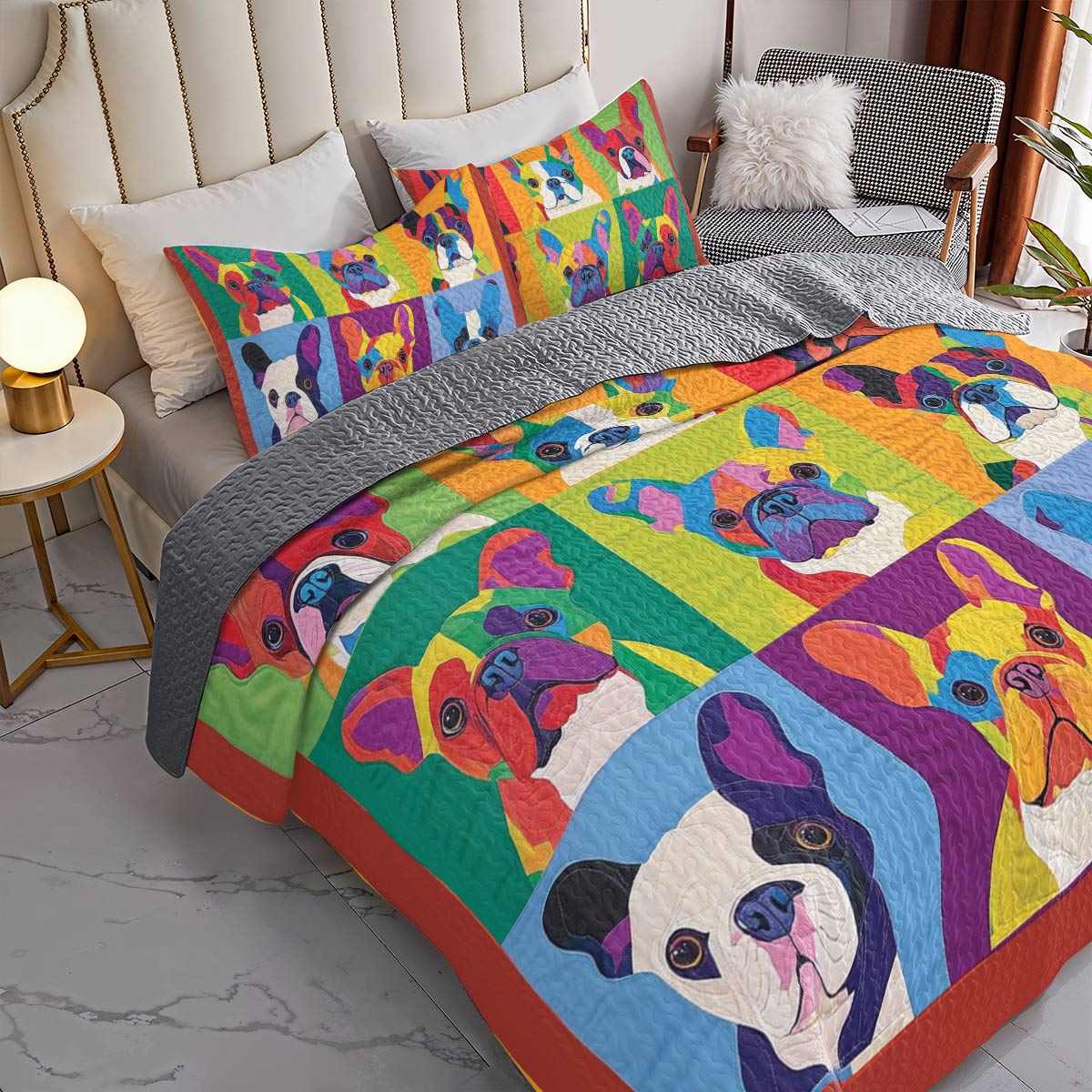 Shineful All Season Quilt 3-Piece Set Vibrant Bulldogs