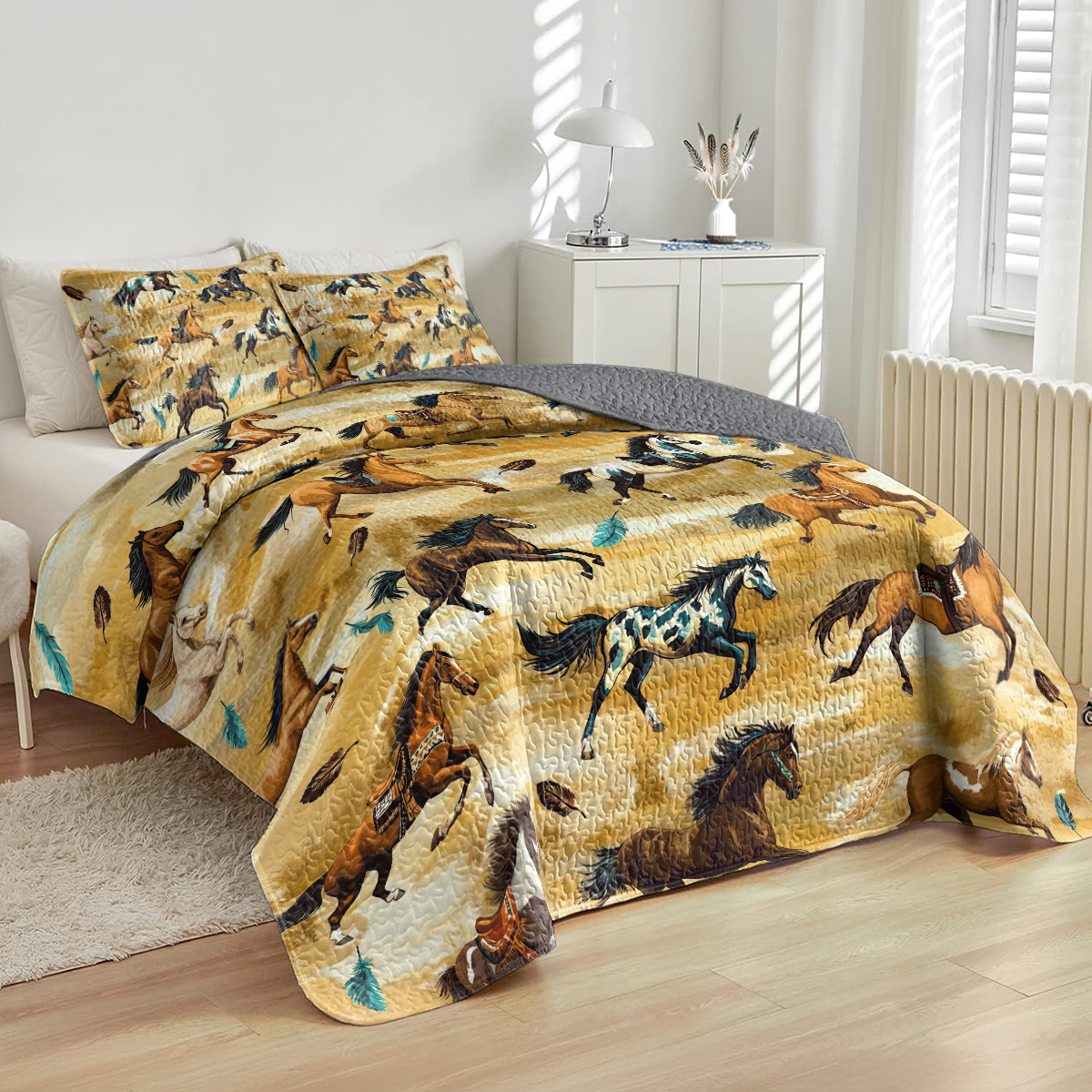 Shineful All Season Quilt 3-Piece Set Galloping Tribal Steeds