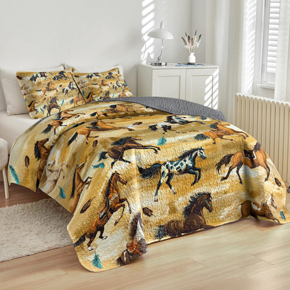 Shineful All Season Quilt 3-Piece Set Galloping Tribal Steeds