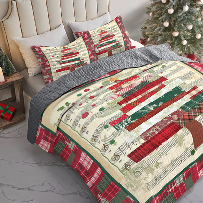 Shineful All Season Quilt 3-Piece Set Plaid Christmas Music Tree