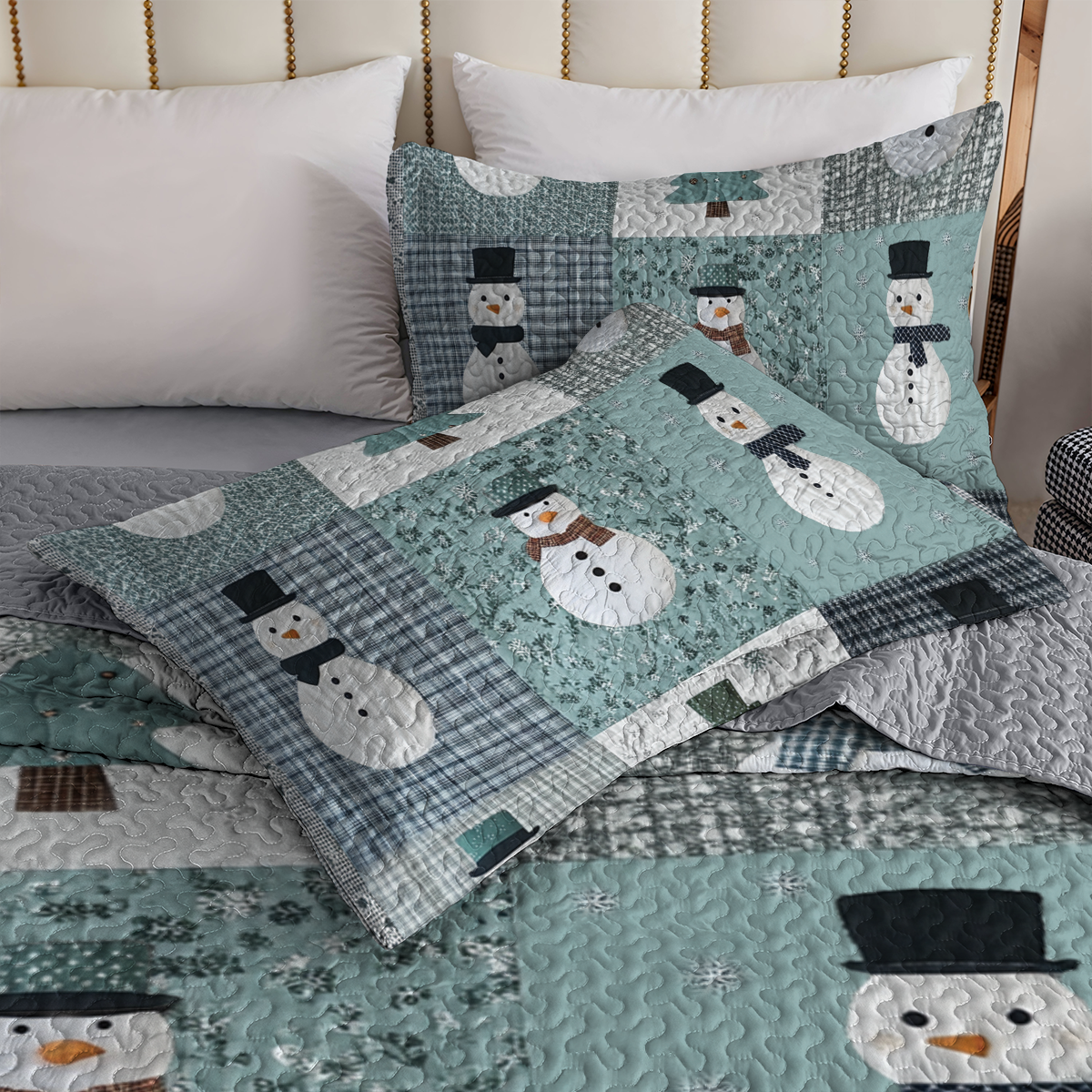 Shineful All Season Quilt 3-Piece Set - Snowy Gentlemen Patchwork