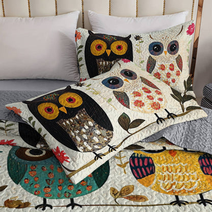 Shineful All Season Quilt 3-Piece Set Owl Peace Love