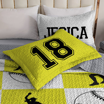 Shineful All Season Quilt 3-Piece Set Personalized Softball