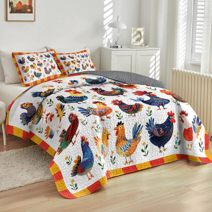 Shineful All Season Quilt 3-Piece Set Colorful Rooster