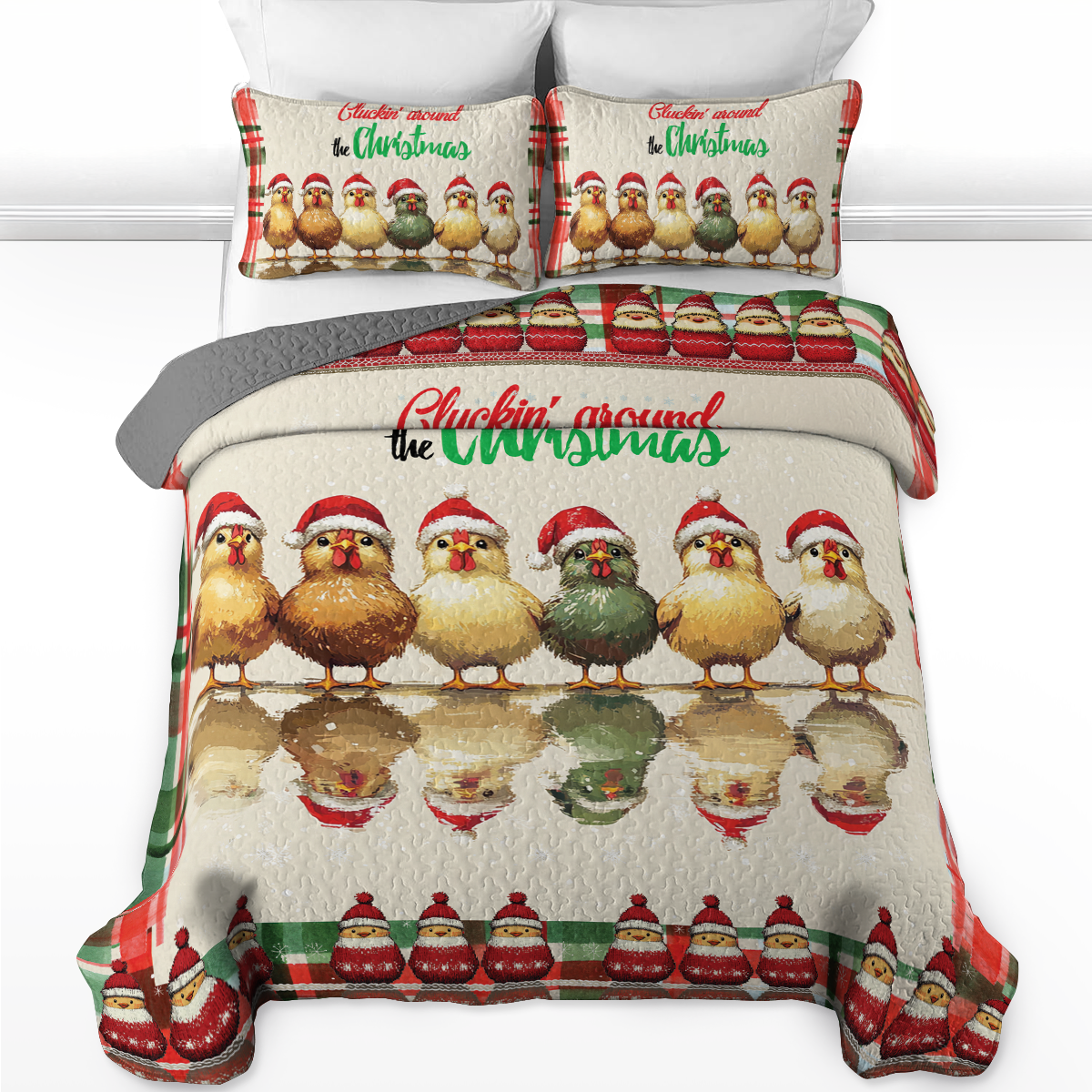 Shineful All Season Quilt 3-Piece Set - Festive Chicken Christmas