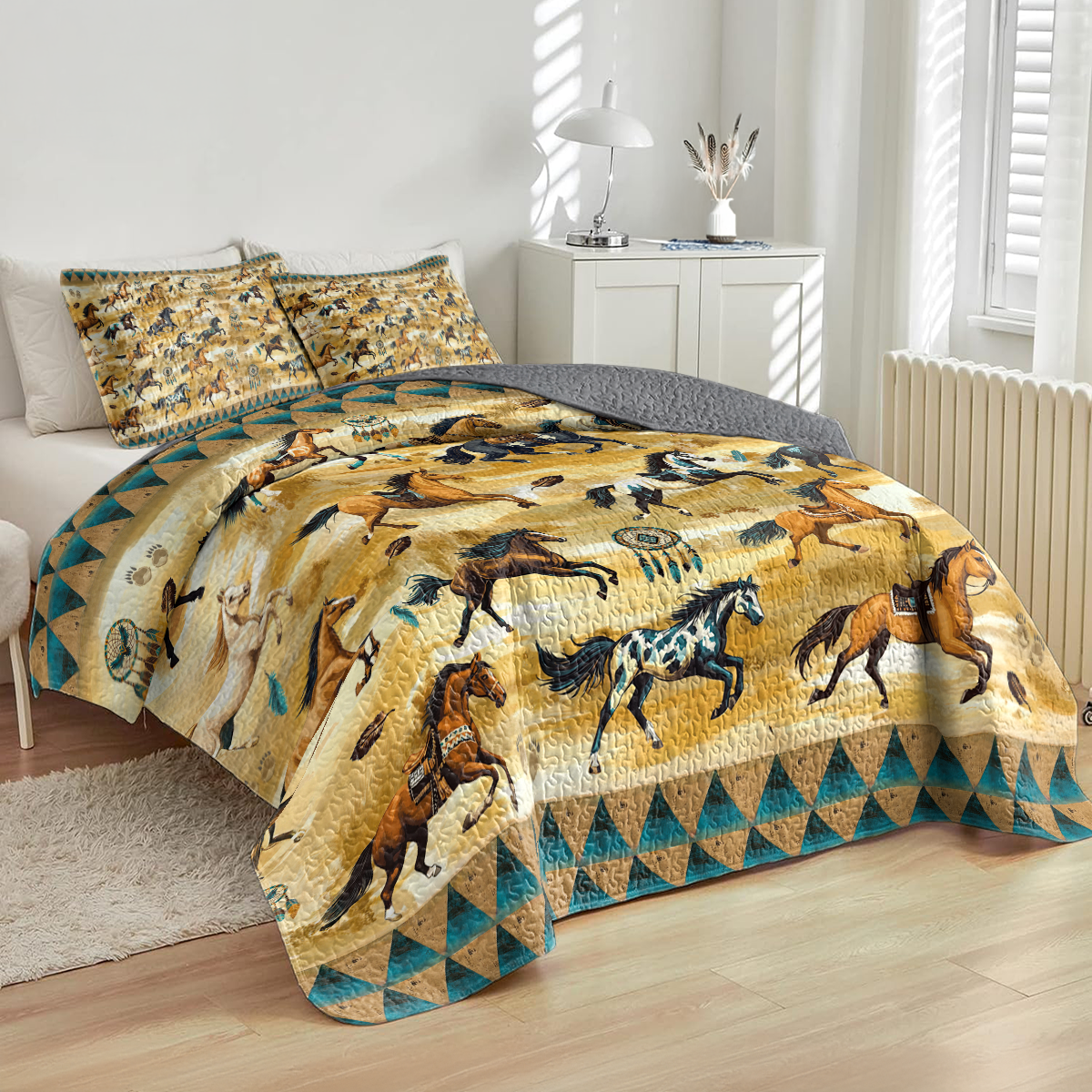 Shineful All Season Quilt 3-Piece Set Wild Mustang Spirits