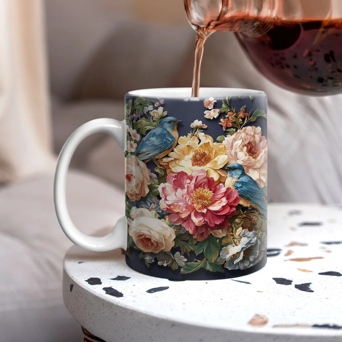 Shineful Ceramic Mug Midnight Bluebird Garden