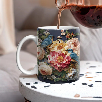 Shineful Ceramic Mug Midnight Bluebird Garden