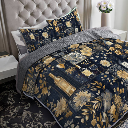 Shineful All Season Quilt 3-Piece Set Gracefulness Wine Floral