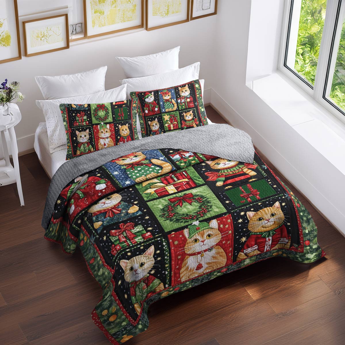 Shineful All Season Quilt 3-Piece Set Festive Cats