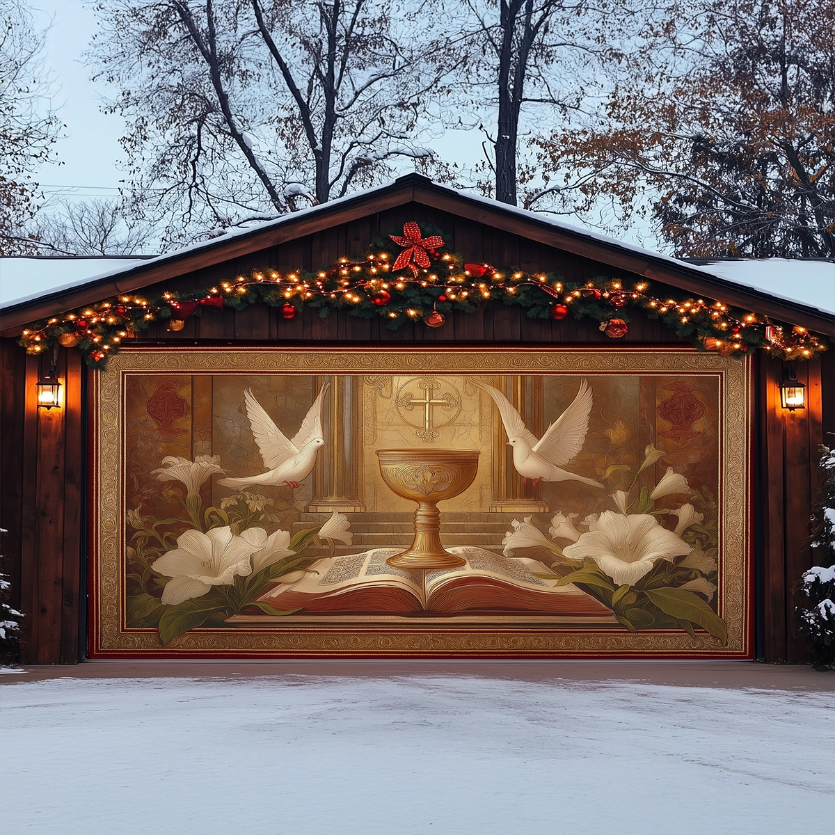 Shineful Garage Door Banner Decoration The Holy Offering