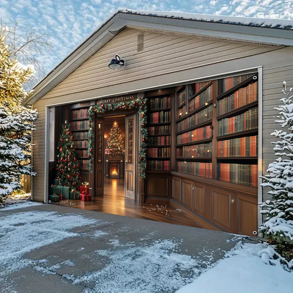 Shineful Garage Door Banner Decoration Christmas Library Book Lover
