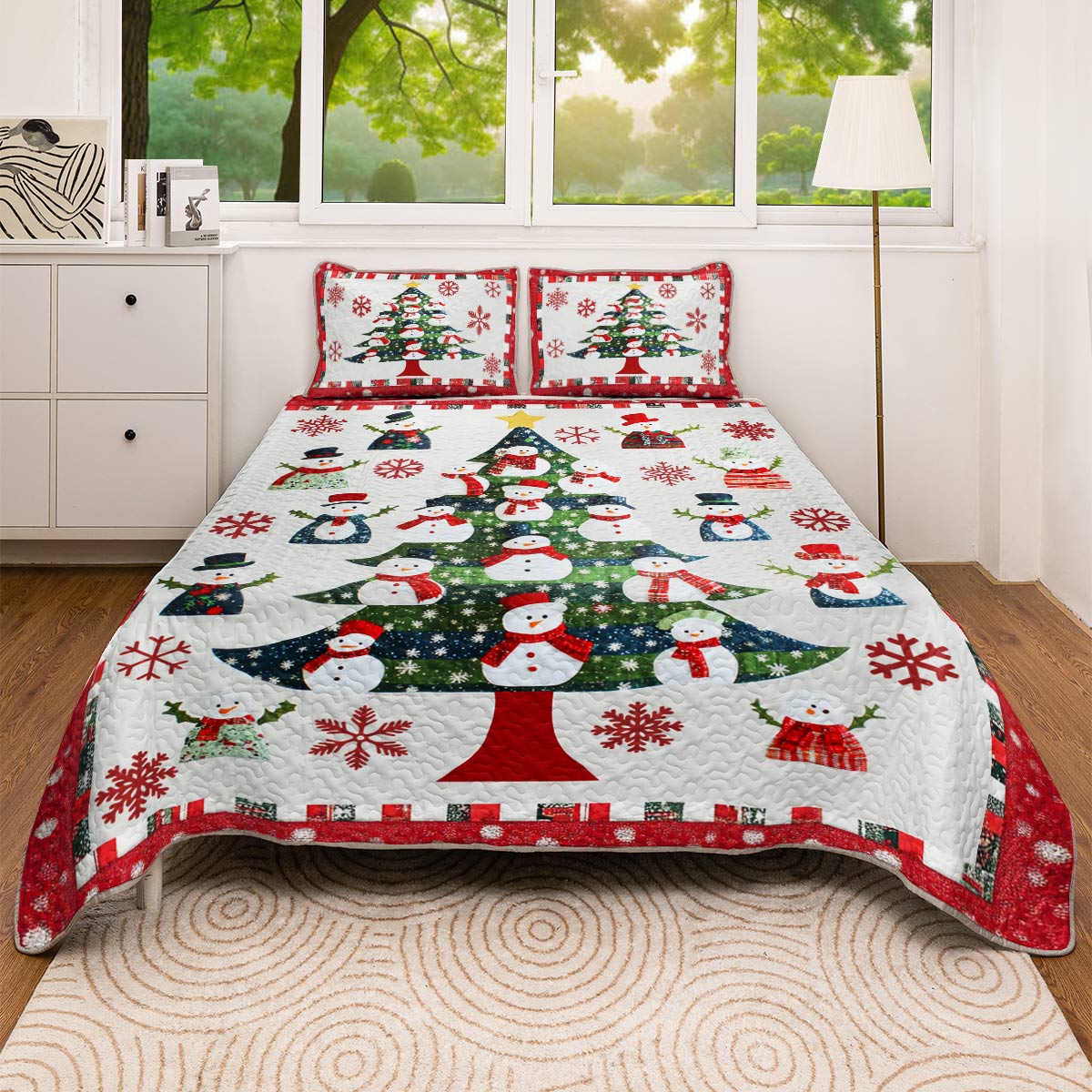 Shineful All Season Quilt 3-Piece Set Stunning Christmas Tree Snowmen