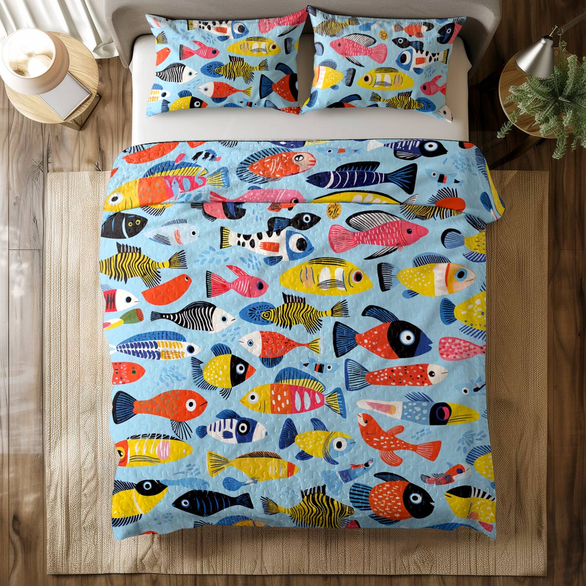 Shineful All Season Quilt 3-Piece Set Vibrant Fish