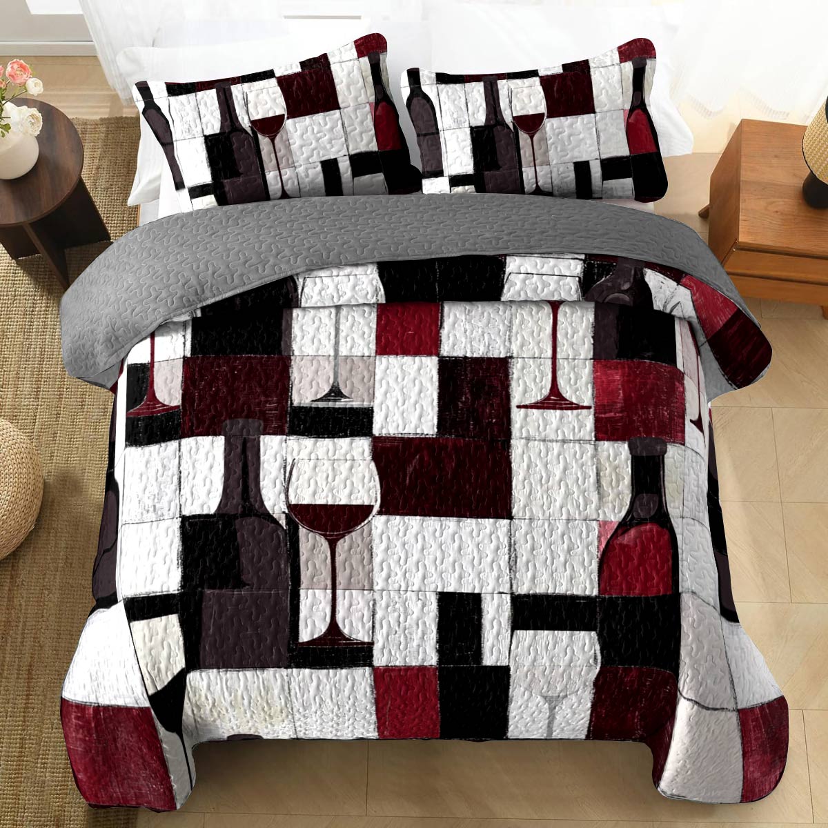 Shineful All Season Quilt 3-Piece Set Vivid Wine