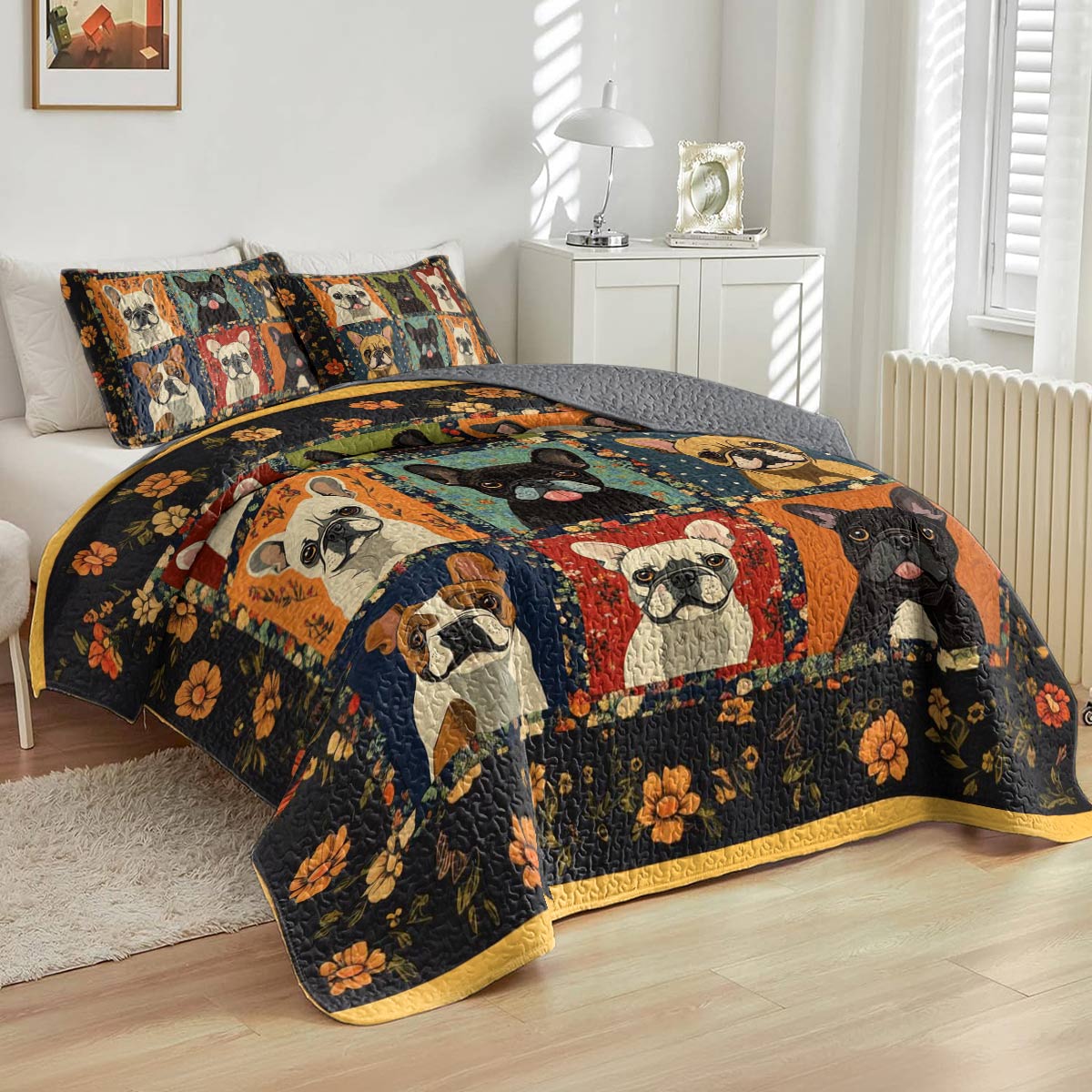 Shineful All Season Quilt 3-Piece Set Frenchie Frenzy