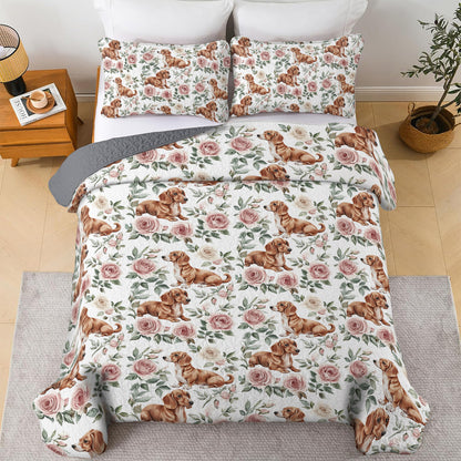 Shineful All Season Quilt 3-Piece Set Floral Dachshund Dreams