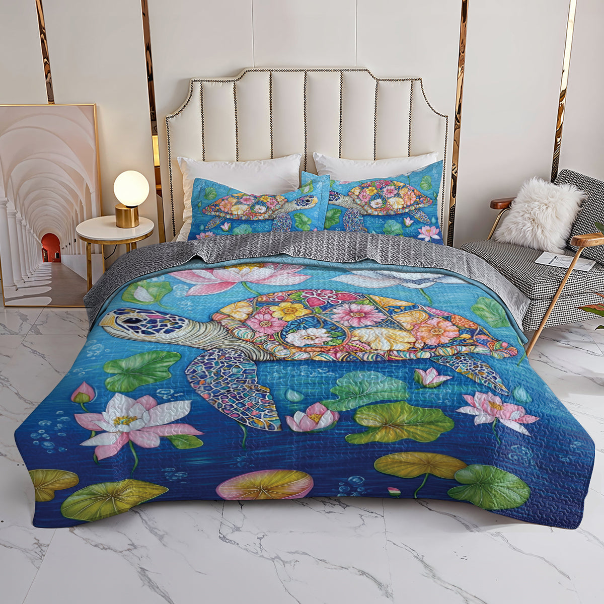 Shineful All Season Quilt 3-Piece Set Floral Turtle