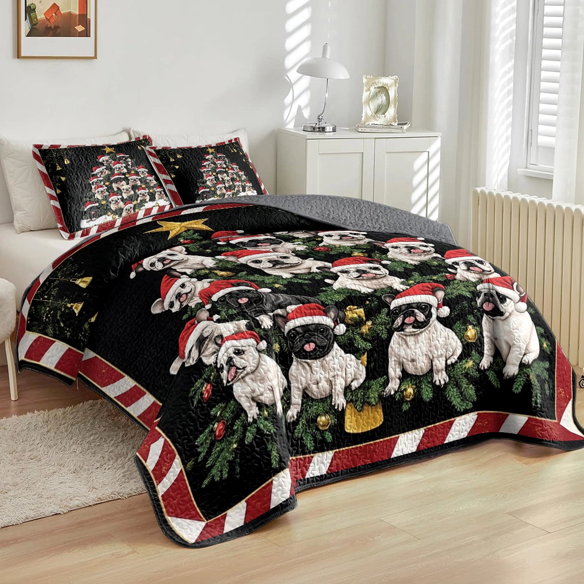 Shineful All Season Quilt 3-Piece Set - Frenchie Christmas Tree