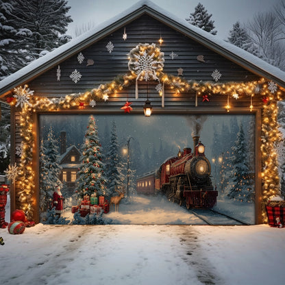 Shineful Garage Door Banner Decoration Santa’s Holiday Train Arrival