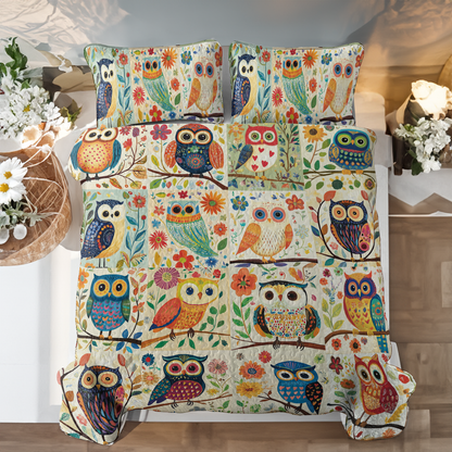 Shineful All Season Quilt 3-Piece Set Pretty Flowers Owl