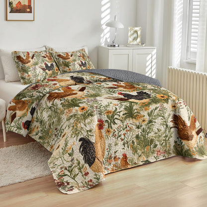 Shineful All Season Quilt 3-Piece Set Vintage Farmhouse Rooster