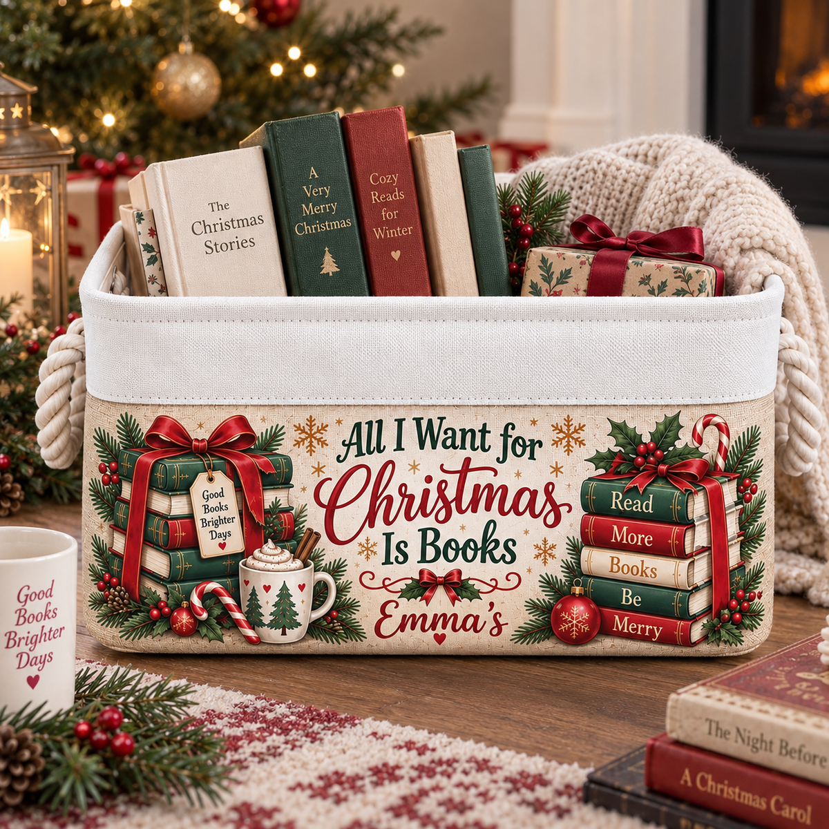 Shineful Personalized Christmas Reading Book Basket