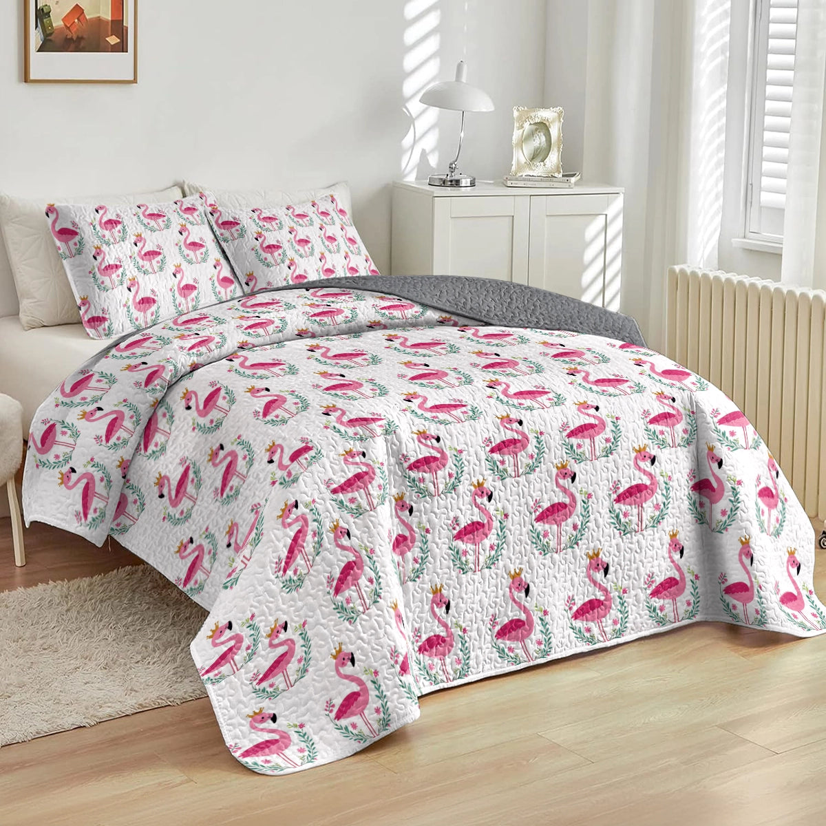 Shineful All Season Quilt 3-Piece Set - Flamingo Royal