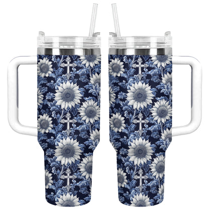 Shineful Tumbler Midnight Blue Sunflower Cross