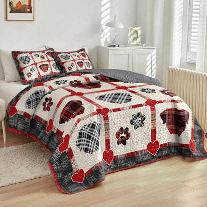 Shineful All Season Quilt 3-Piece Set Rottweiler Plaid Paw Love
