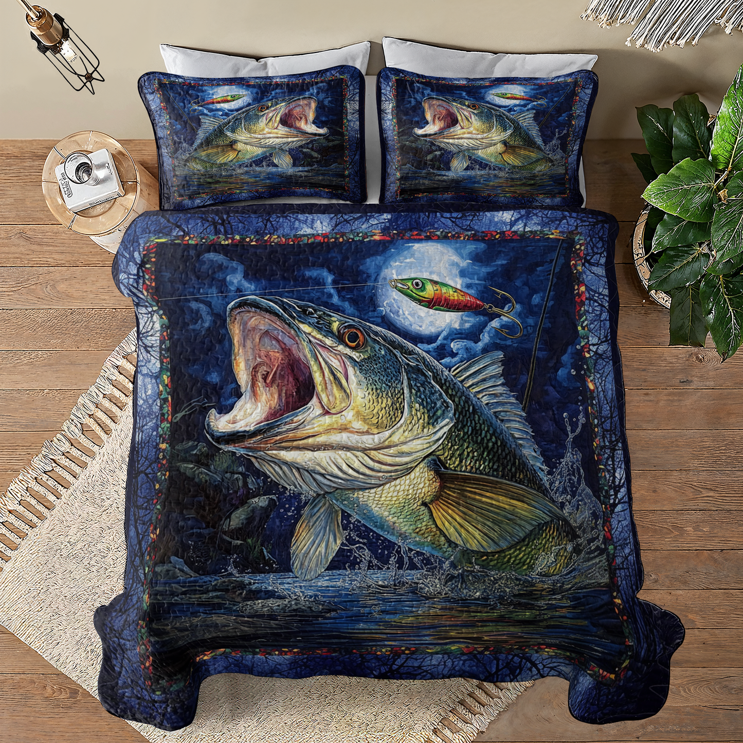 Shineful All Season Quilt 3-Piece Set Stateliness Largemouth Bass