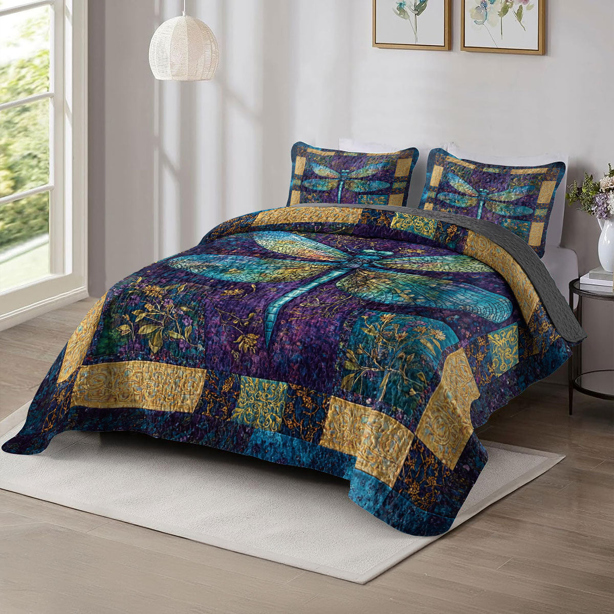 Shineful All Season Quilt 3-Piece Set Pretty Dragonfly