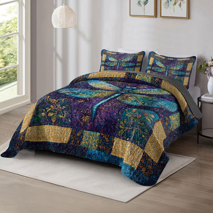 Shineful All Season Quilt 3-Piece Set Pretty Dragonfly