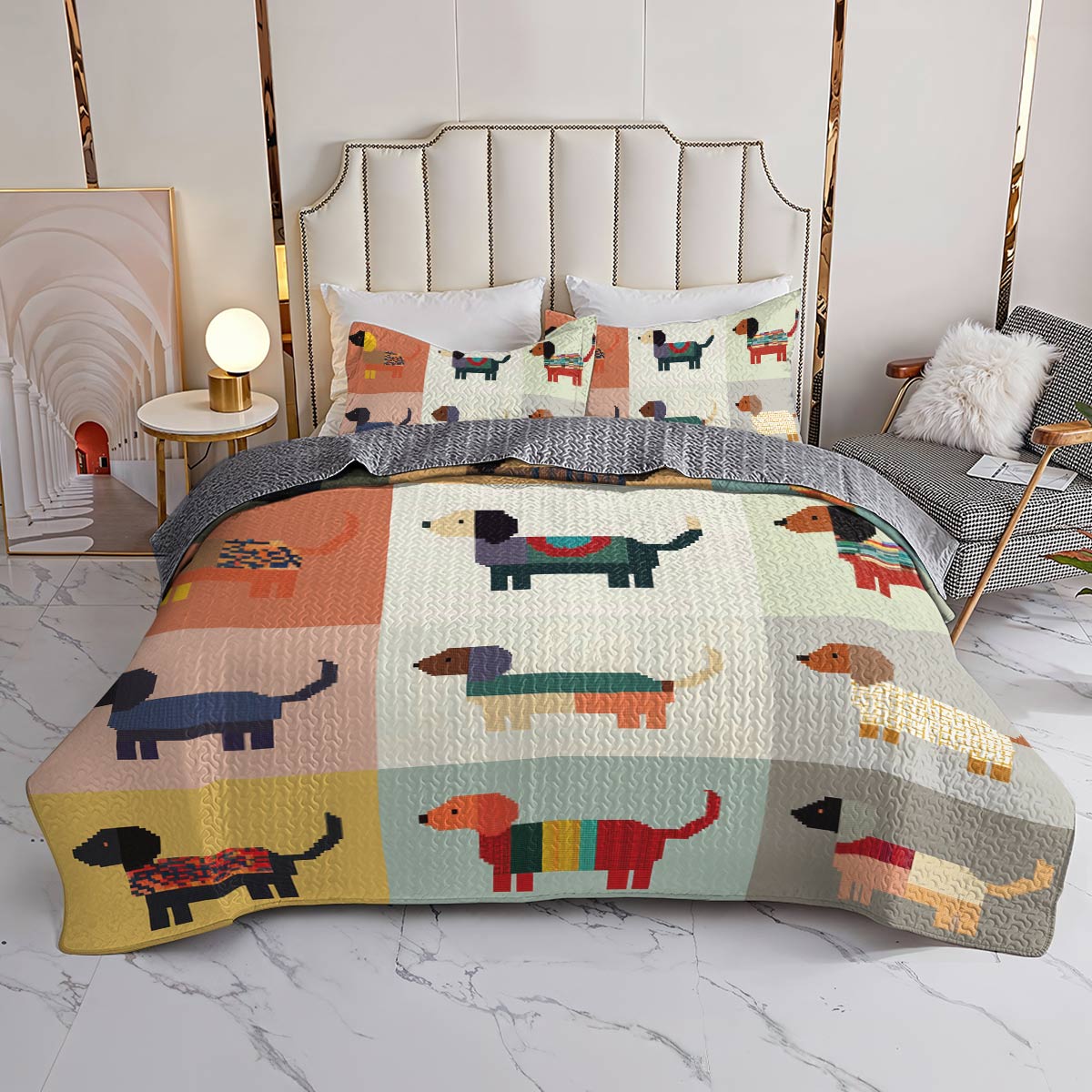 Shineful All Season Quilt 3-Piece Set - Dachshund Patchwork Paradise
