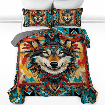 Shineful All Season Quilt 3-Piece Set - Tribal Wolf Majesty