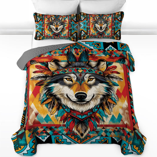 Shineful All Season Quilt 3-Piece Set - Tribal Wolf Majesty