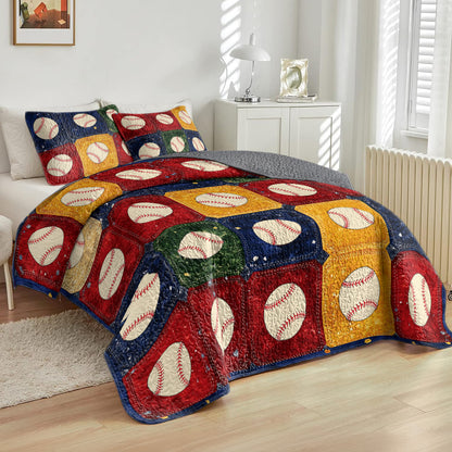 Shineful All Season Quilt 3-Piece Set Vintage Baseball Patchwork