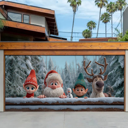Shineful Garage Door Banner Decoration Santa & Friends Winter Peek