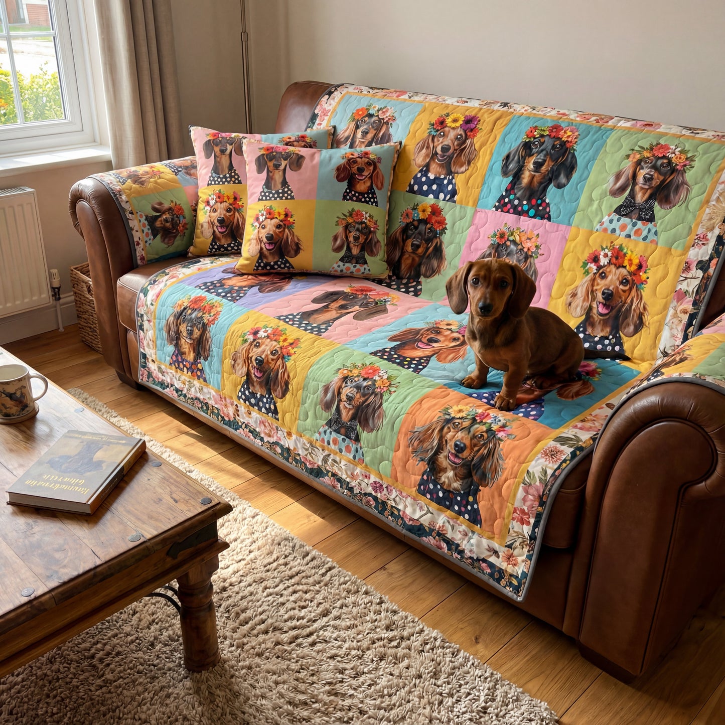 Shineful Sofa Cover Set Dachshund Floral Portrait