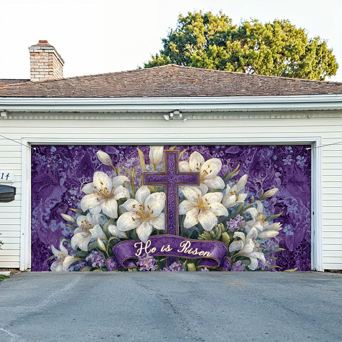 Shineful Garage Door Banner Decoration Easter Lily Cross