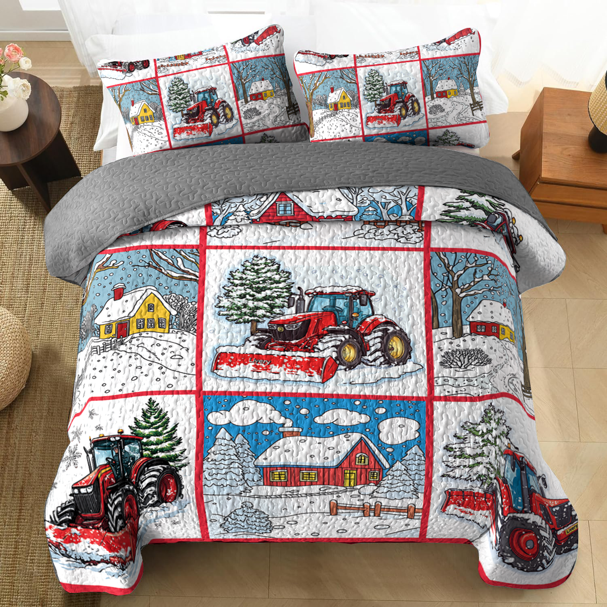 Shineful All Season Quilt 3-Piece Set - Snow Farm Pattern