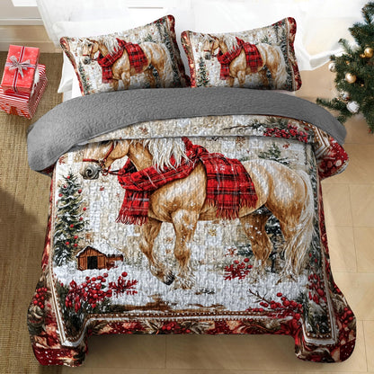 Shineful All Season Quilt 3-Piece Horse Barnside Winter