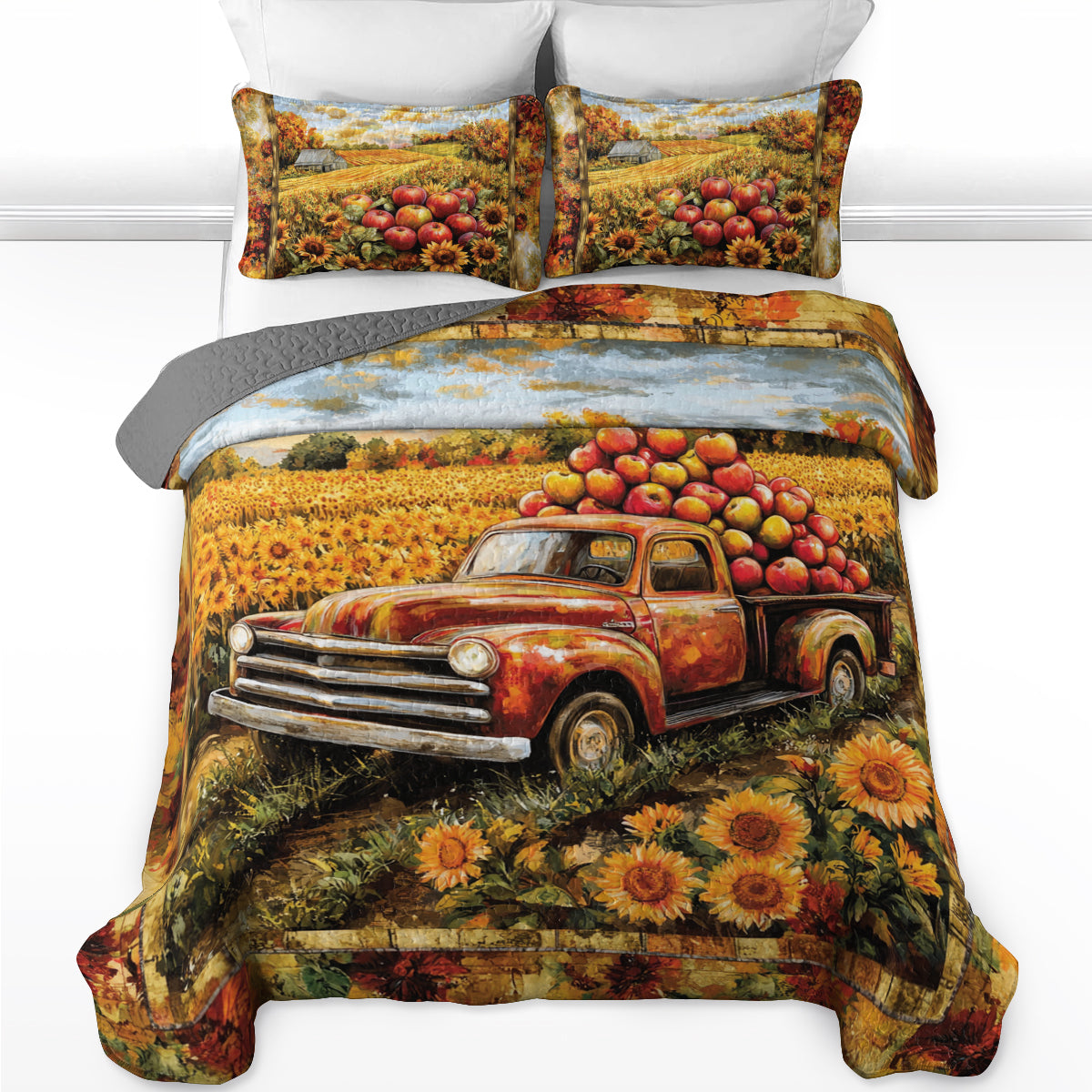 Shineful All Season Quilt 3-Piece Set Apple Harvest Truck