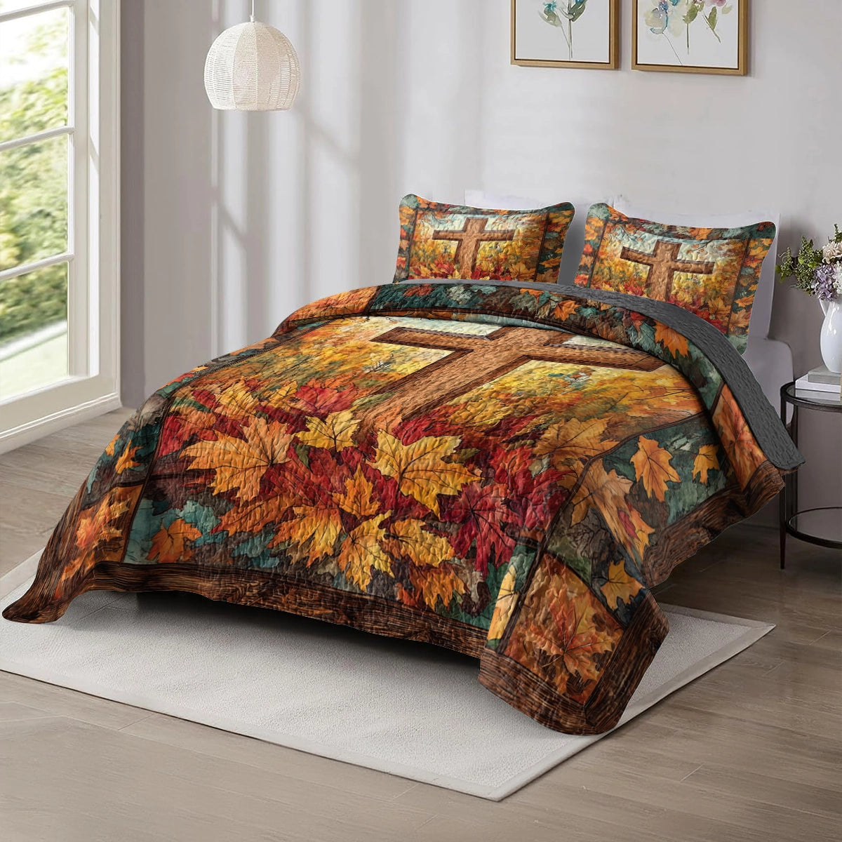 Shineful All Season Quilt 3-Piece Set - Autumn Glory Cross