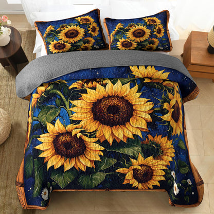Shineful All Season Quilt 3-Piece Set Galaxy Sunflower