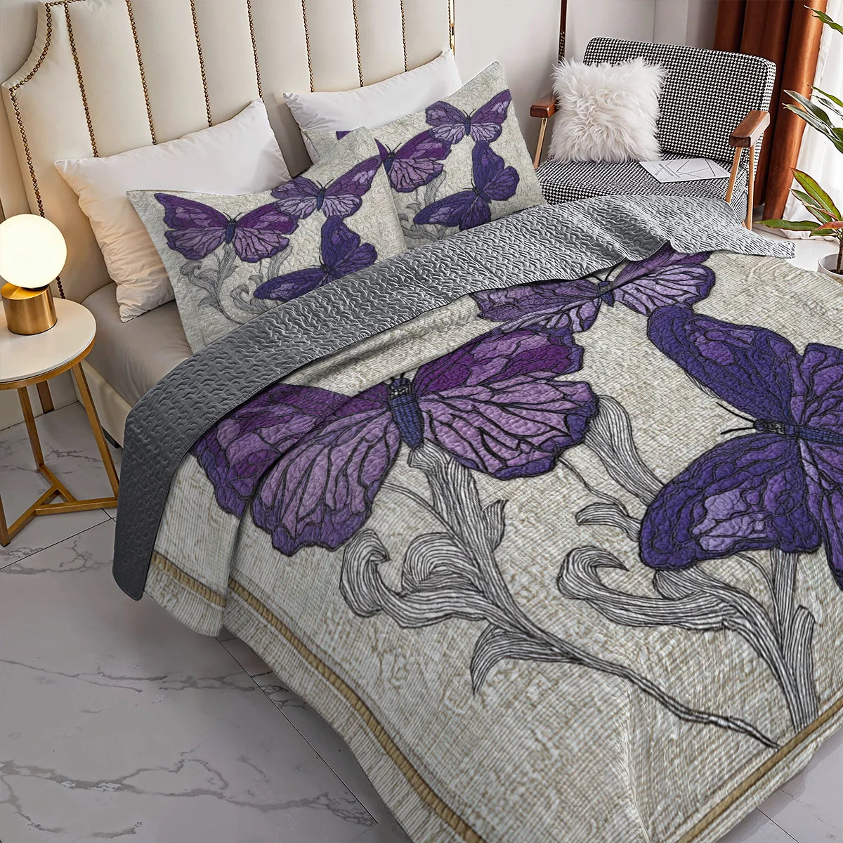Shineful Quilt 3-Piece Set Violet Sketch of Serenity