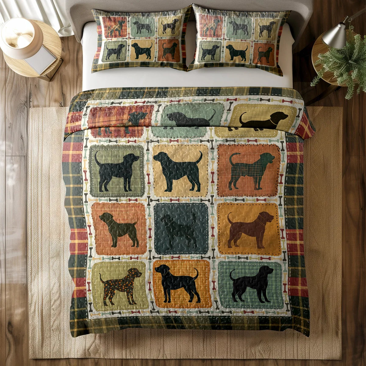 Shineful All Season Quilt 3-Piece Set Rottweiler Silhouette Cozy