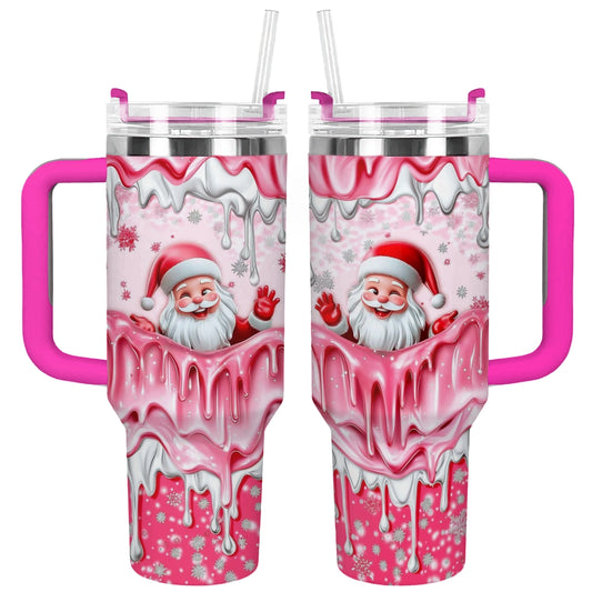 Shineful Glossy Tumbler Santa  Pink Holiday Cheer